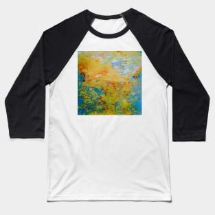 Abstract Jellyfish Painting Fluid Art Design In Vibrant Colors Blues, Oranges, Yellows and White Baseball T-Shirt